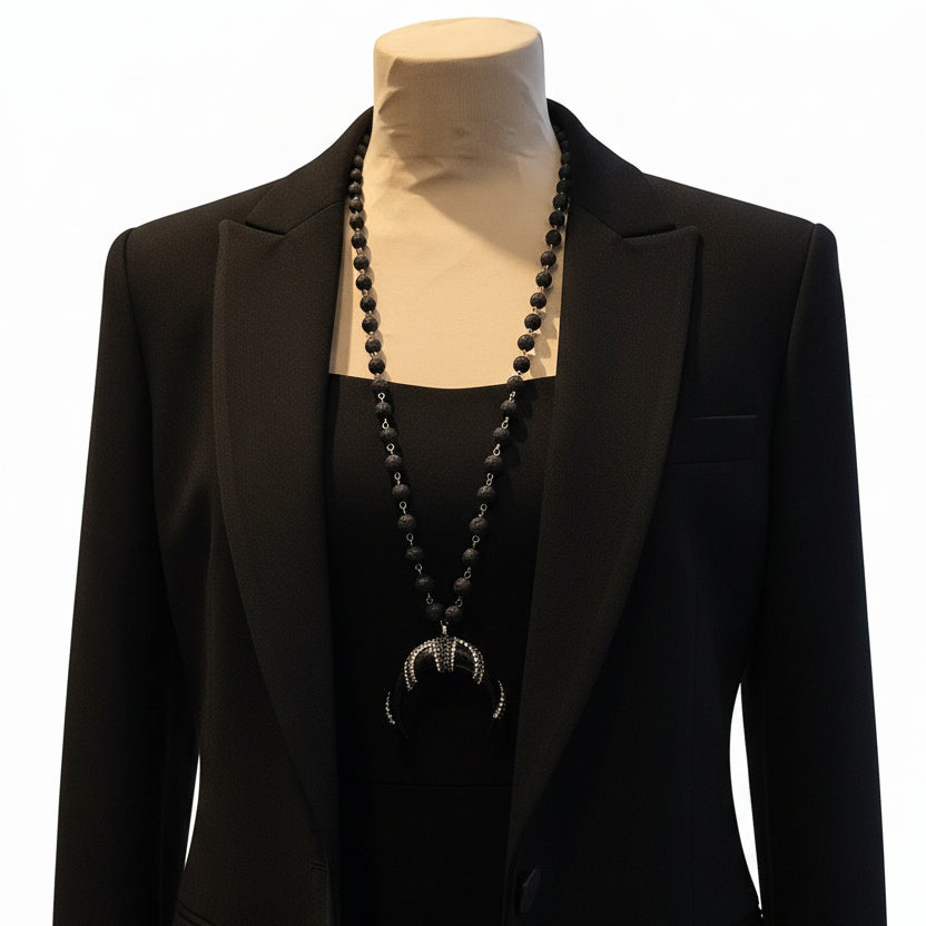 Collar Cuerno Negro Cuentas Ágata