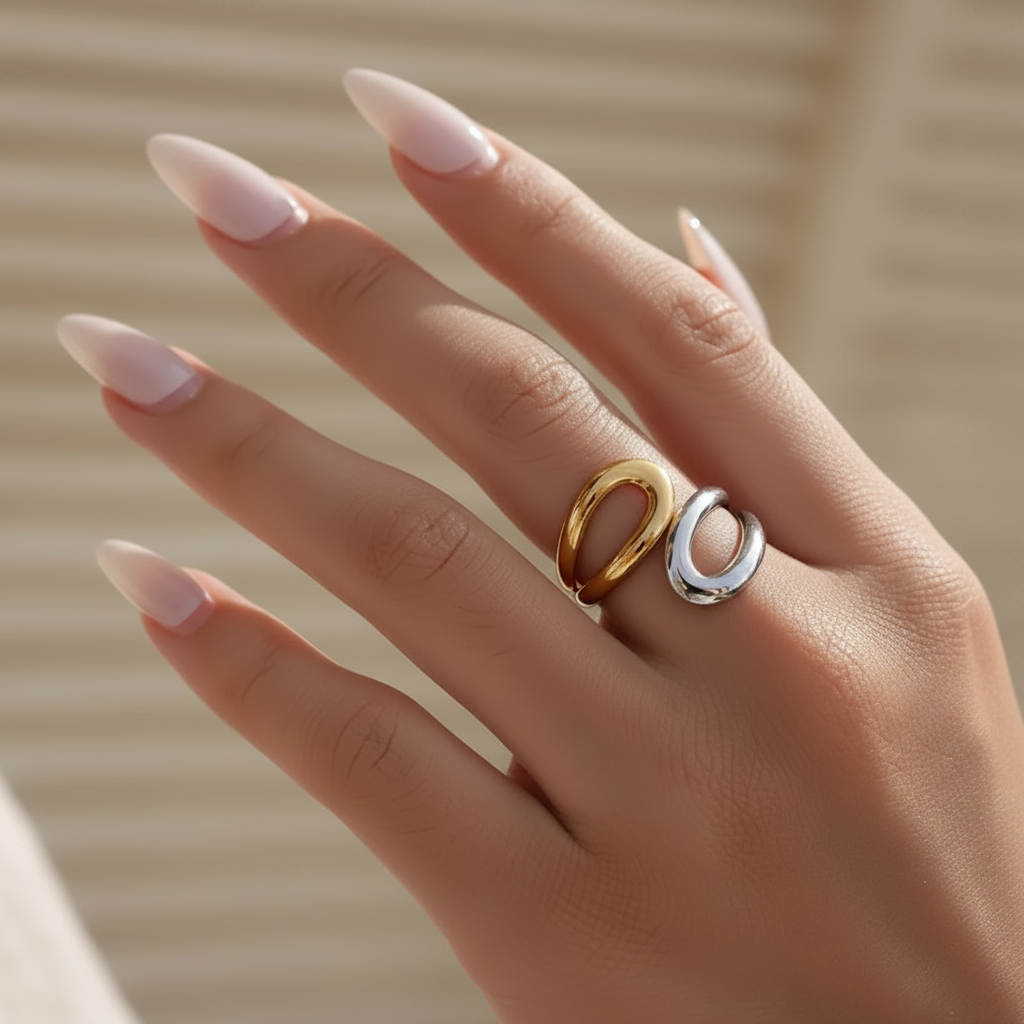 Anillo Abierto Bicolor Acero Inoxidable