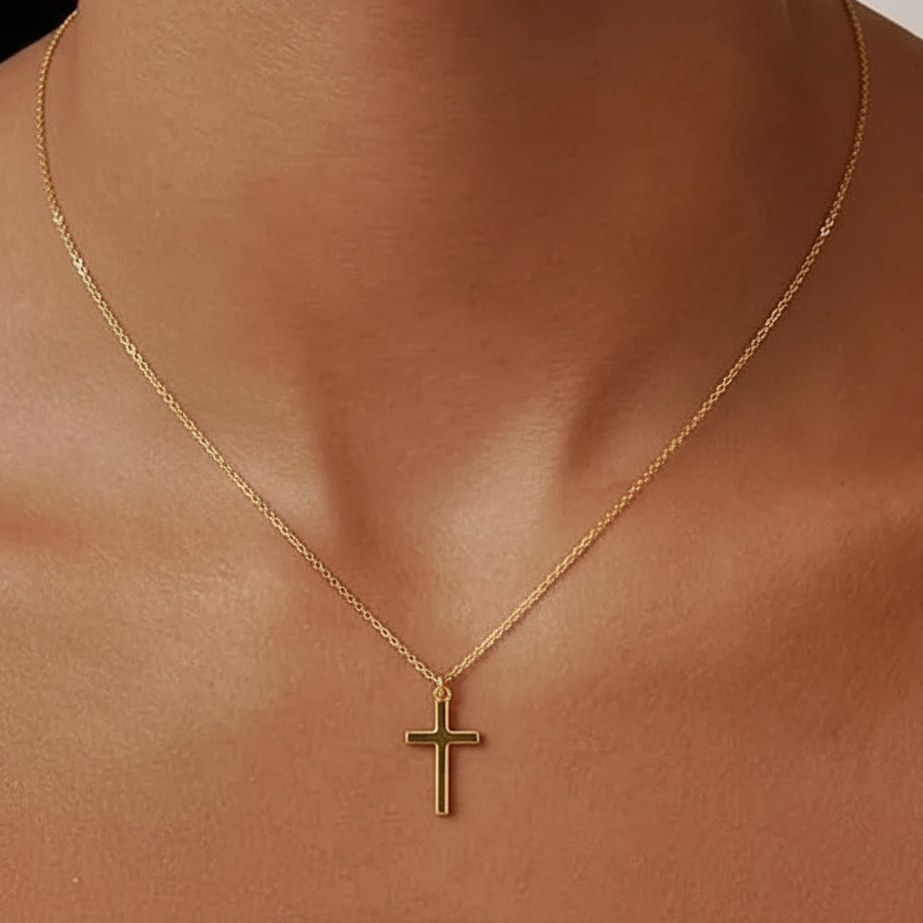 Collar Cruz Plata Esterlina Chapado 18k