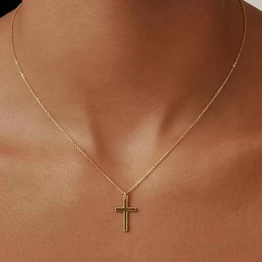 Collar Cruz Plata Esterlina Chapado 18k