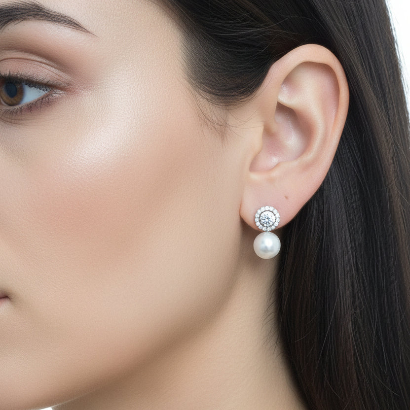 Aretes Perla Circón Cobre
