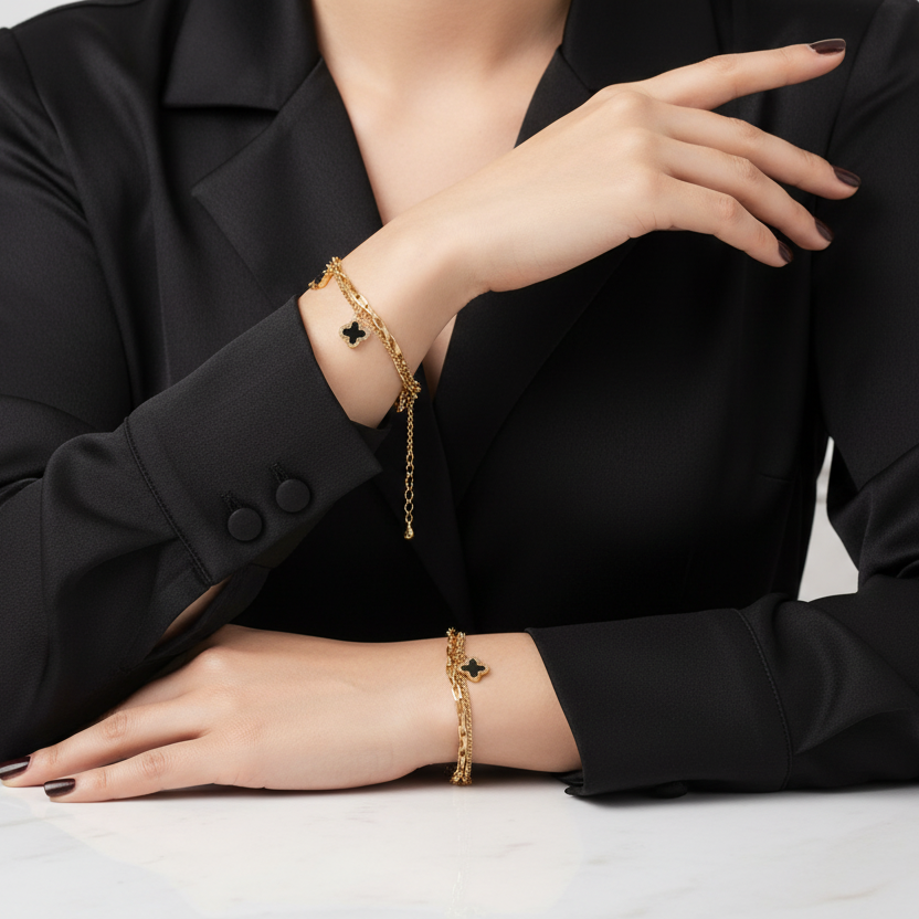 Pulsera Doble Trébol Acero Inoxidable