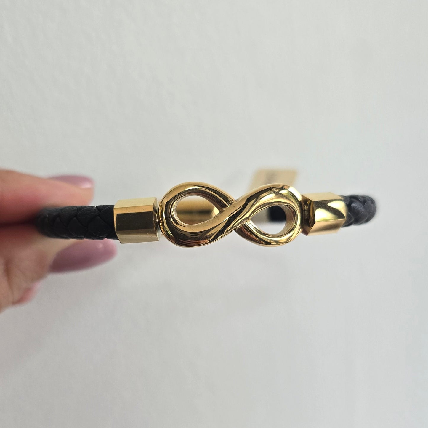 Pulsera Infinito Cuero Sintético Acero Inoxidable