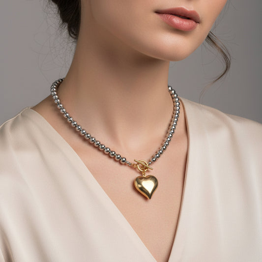 Collar Corazón Bicolor Acero Inoxidadable