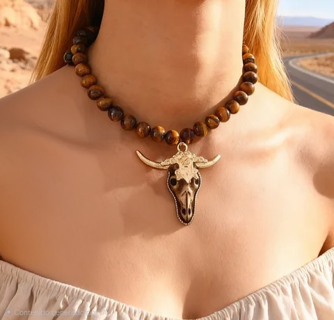 Collar Piedra Natural Cabeza Toro