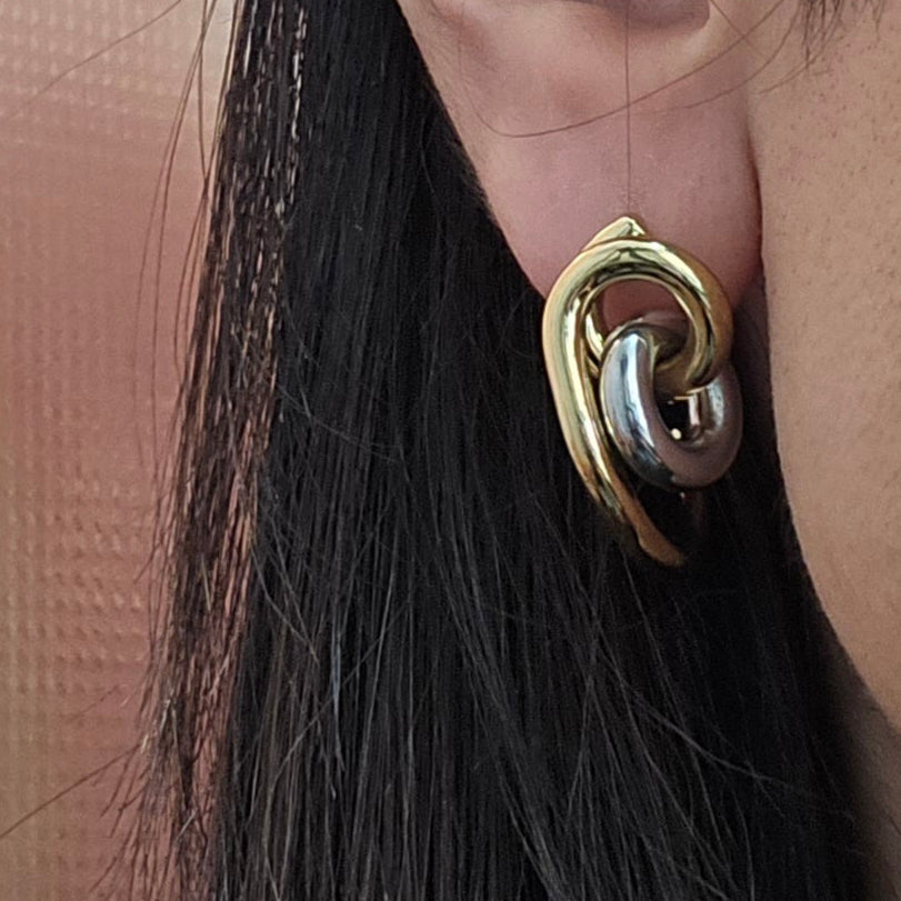Aretes Bicolor Irregular Acero Inoxidable