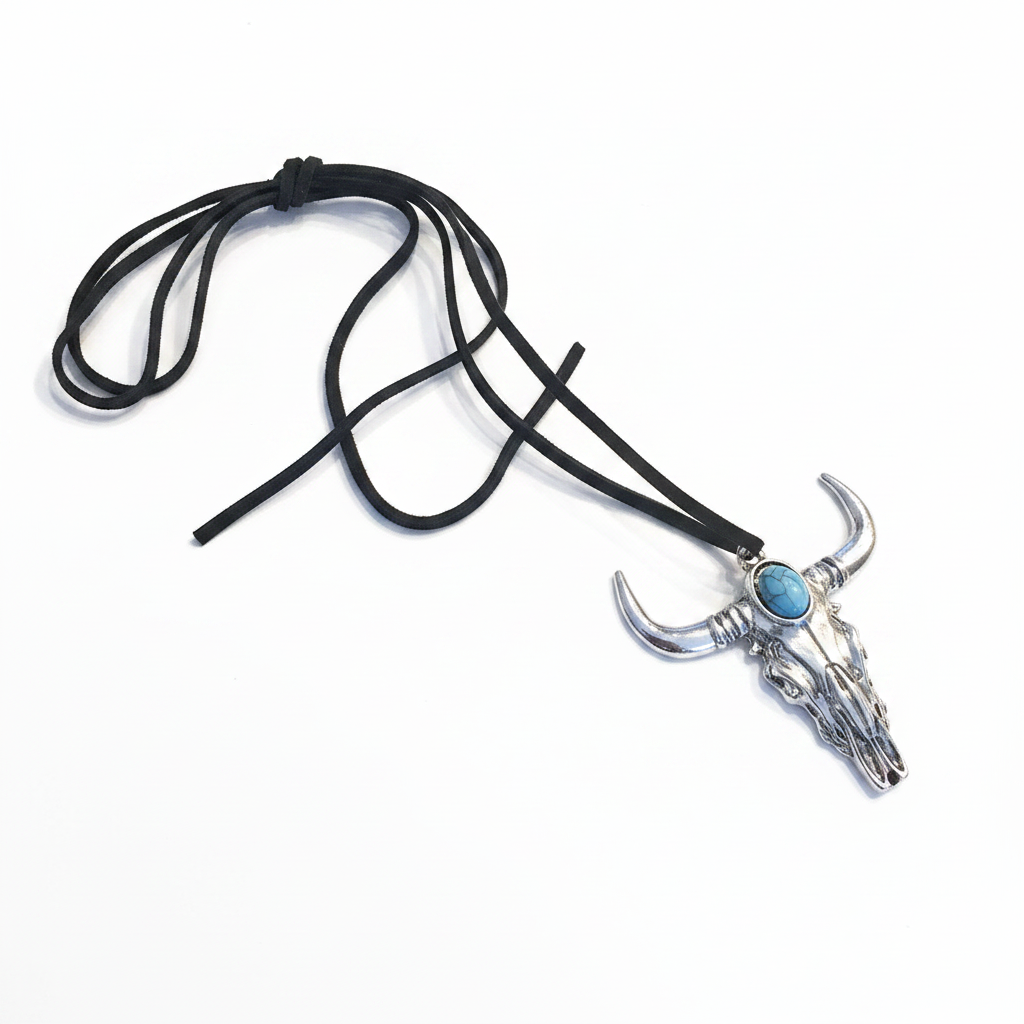 Collar Cabeza Toro Turquesa Cuerda Aleación