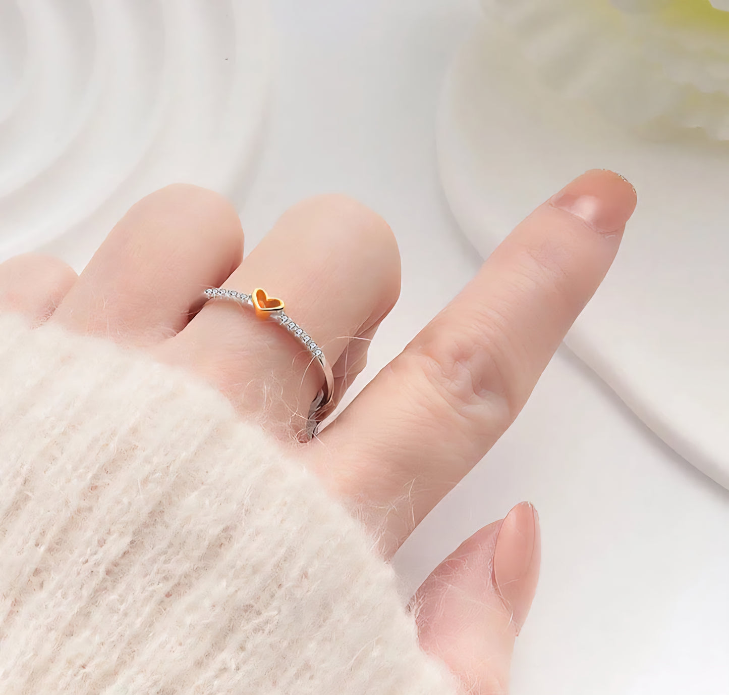 Anillo Corazón Bicolor Plata De Ley 925