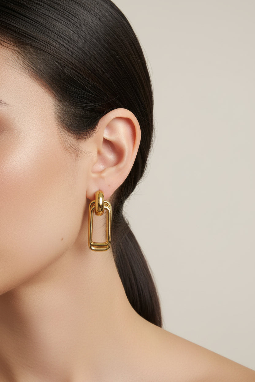 Aretes Doble Rectángulo Acero Inoxidable
