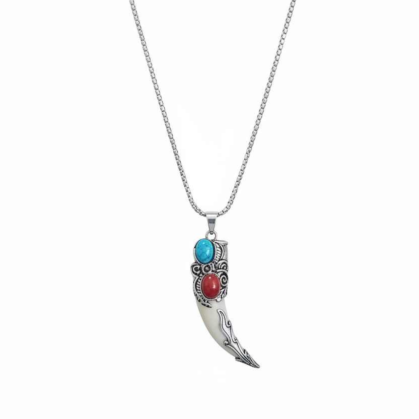Collar Cuerno Turquesa Acero Inoxidable