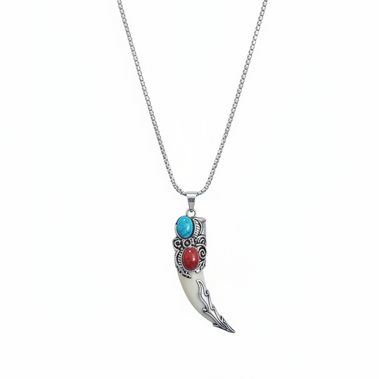 Collar Cuerno Turquesa Acero Inoxidable