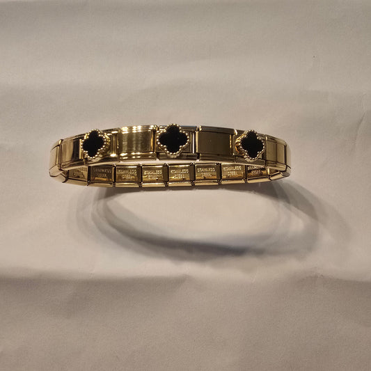 Pulsera Italiana Trébol Negro Acero Inoxidable