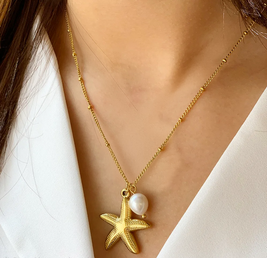 Collar Estrella de Mar Perla Acero Inoxidable