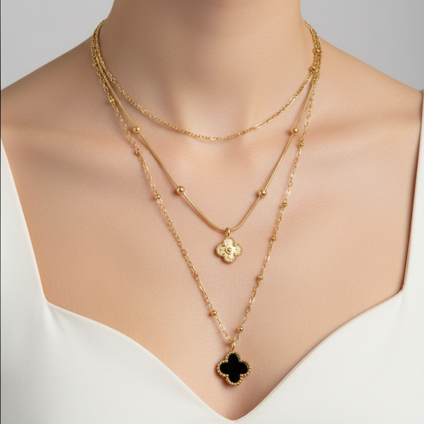 Collar Doble Trébol Acero Inoxidable