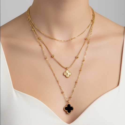 Collar Doble Trébol Acero Inoxidable