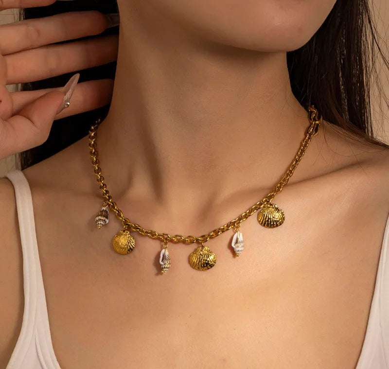 Collar Corazón Concha Estrella Mar Acero