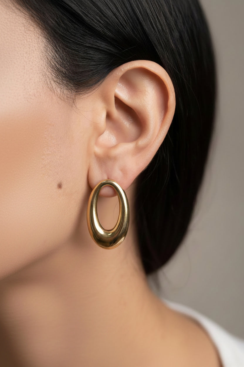 Aretes Ovalados Dorados Acero Inoxidable
