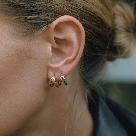 Aretes Doble Bicolor Acero Inoxidable