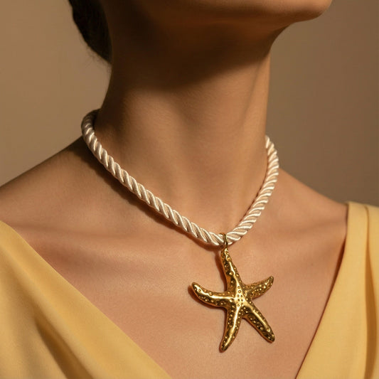 Collar Estrella Mar Tela Acero Inoxidable