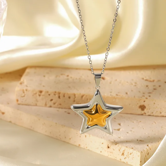Collar Estrella Bicolor Acero Inoxidable