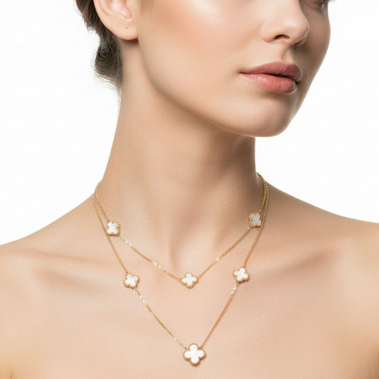 Collar Doble Trébol Acero Inoxidable