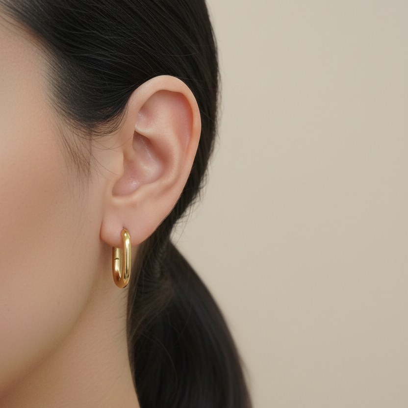 Aretes Ovalados Dorados Acero Inoxidable
