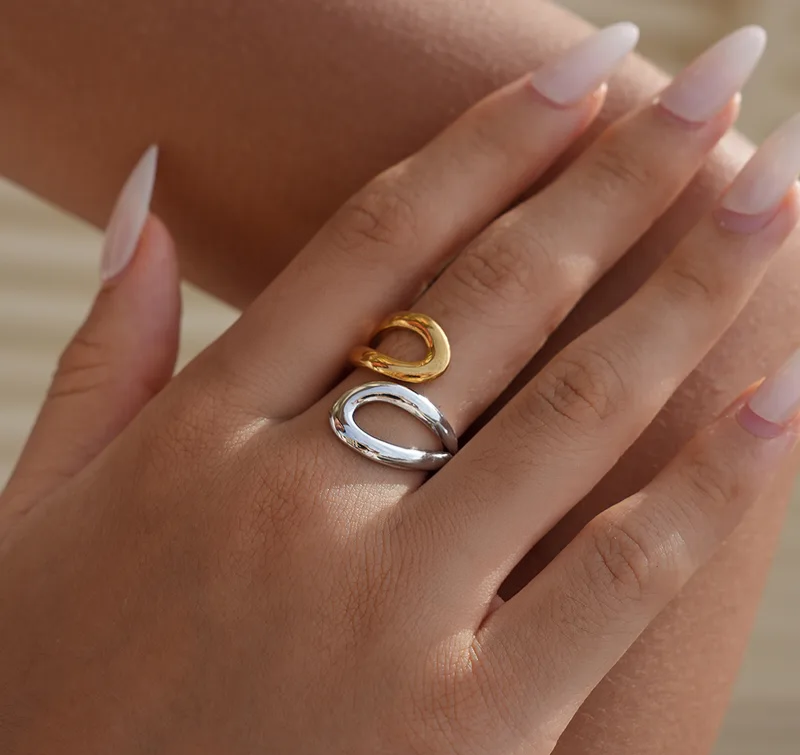 Anillo Abierto Bicolor Acero Inoxidable