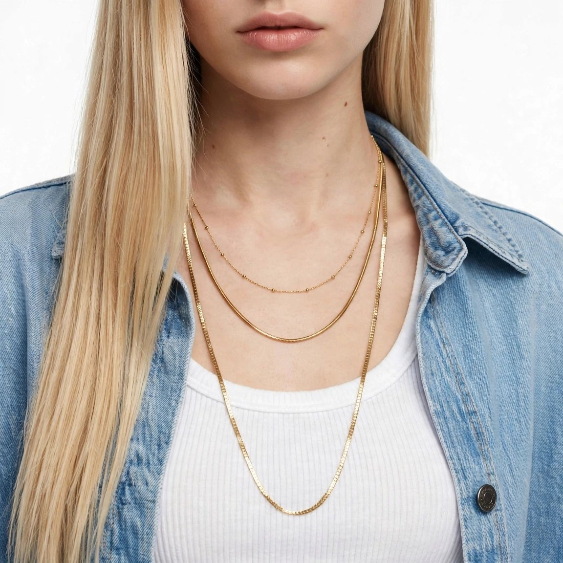 Collar Triple Dorado Acero Inoxidable