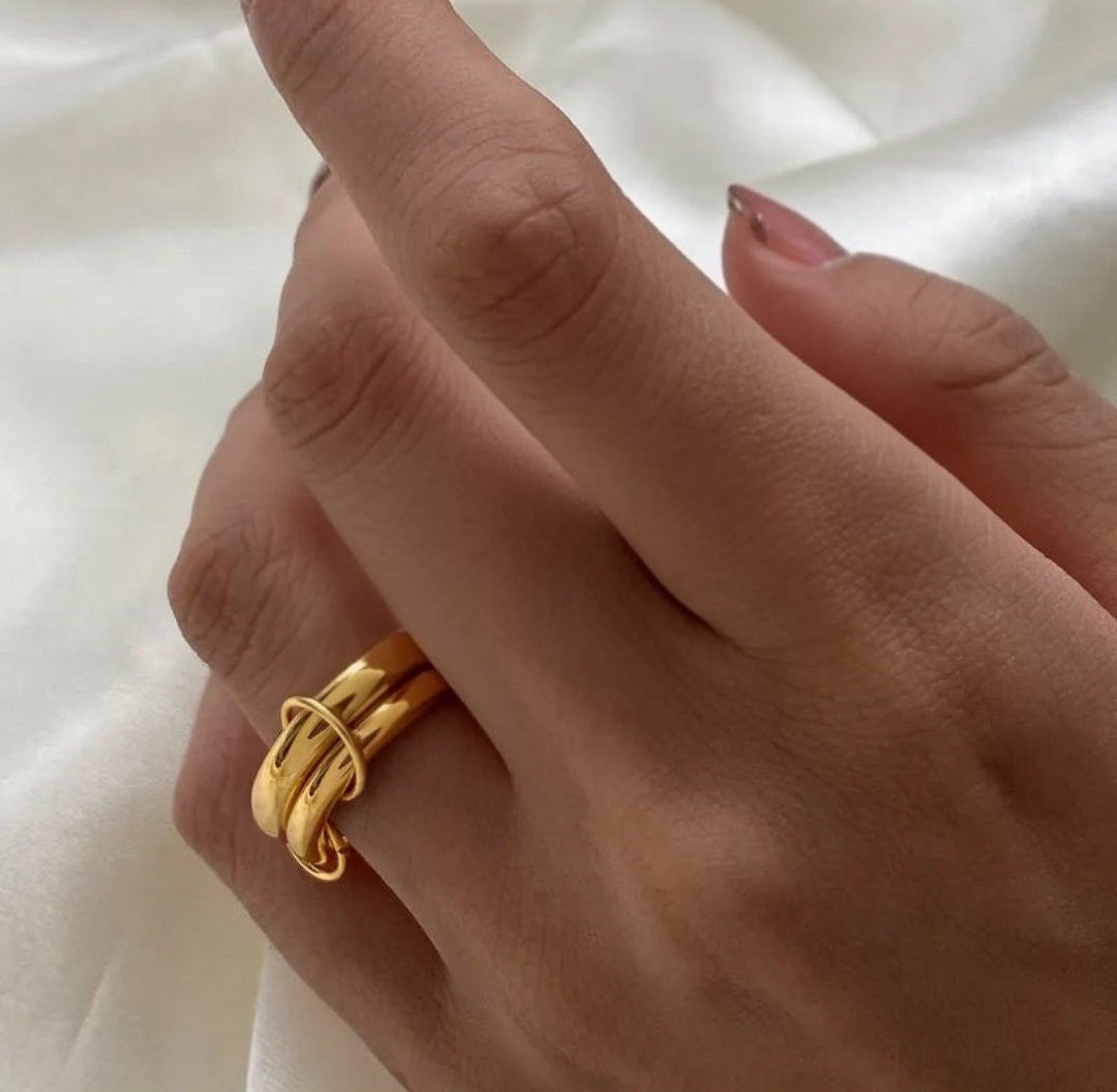 Anillo Doble Dorado Acero Inoxidable