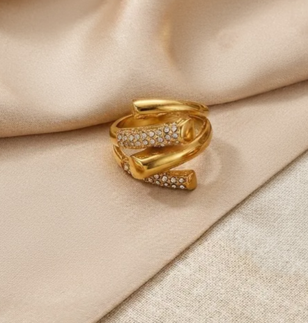 Anillo Dorado Circón Acero Inoxidable 304