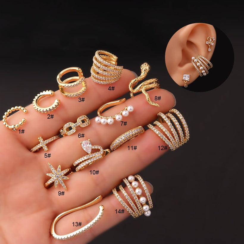 Earcuff Dorado Perlas Zirconias