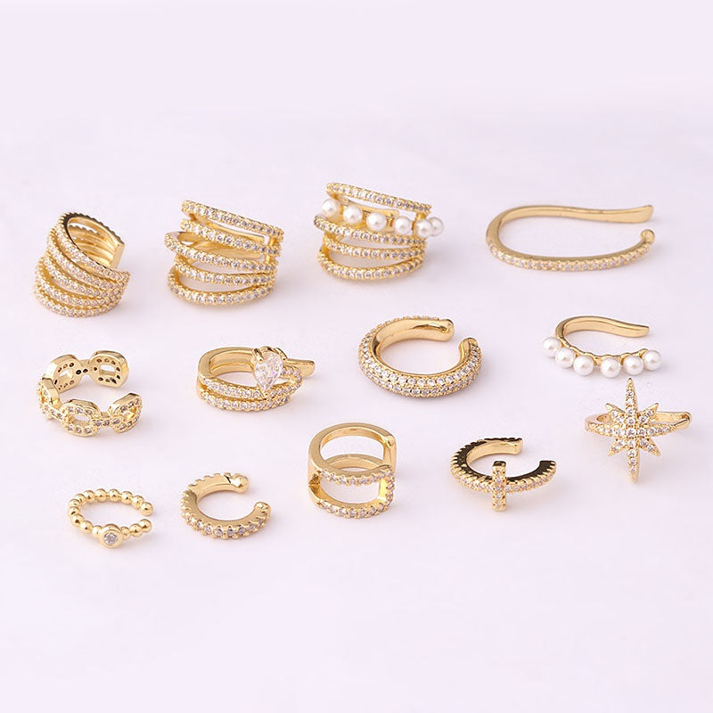 Earcuff Dorado Perlas Zirconias