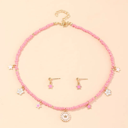 Collar y Aretes Corona Estrella Flor